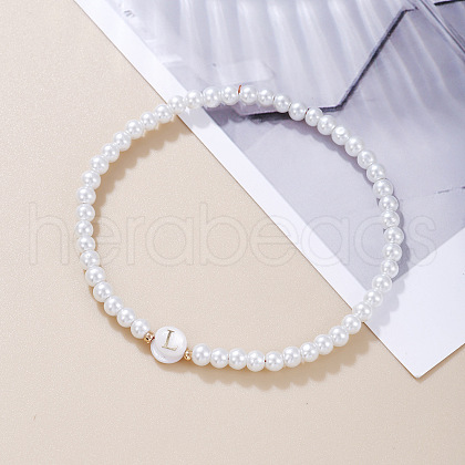 Plastic Pearl Round Beaded Stretch Bracelets for Women WGC81DB-12-1