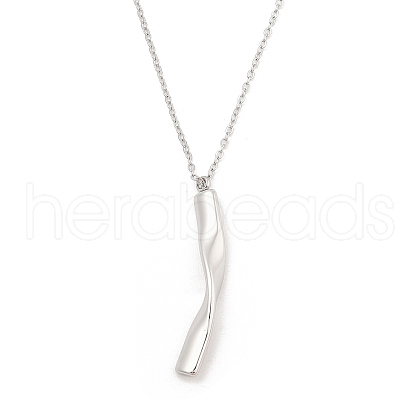304 Stainless Steel Twist Stick Pendant Cable Chain Necklaces NJEW-H044-08P-1