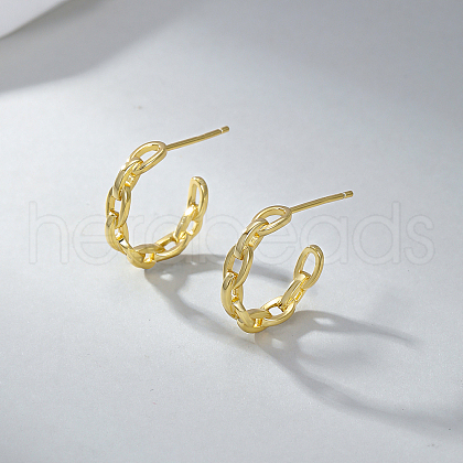 S925 Sterling Silver C-Shaped with  Cable Chain Charm Stud Earrings FG9193-1