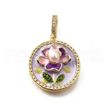 Brass Micro Pave Cubic Zirconia & Enamel Pendants KK-R222-10G-02-1