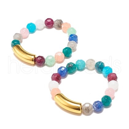 Acrylic Round Beaded Stretch Bracelet with Curved Tube for Women BJEW-JB07565-1