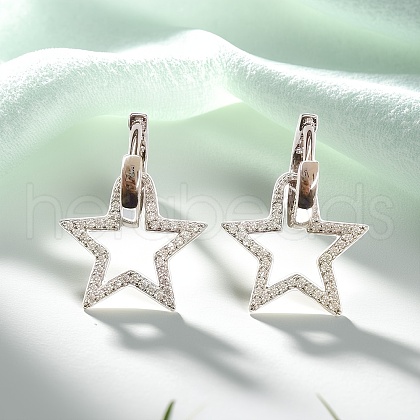 Star Sterling Silver Micro Pave Cubic Zirconia Hoop Earring for Women US7250-1