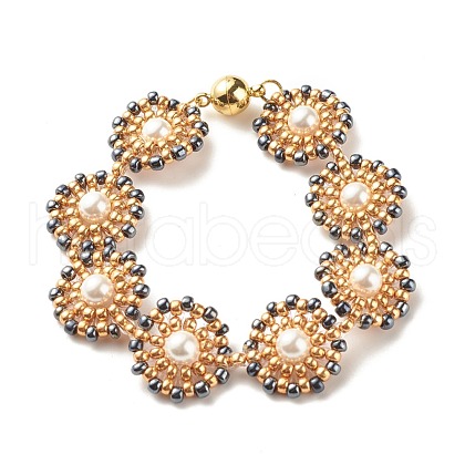 Shell Pearl Flower Link Bracelet BJEW-JB08084-04-1