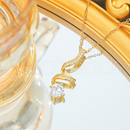 Spiral Shaped 304 Stainless Steel Micro Pave Clear Cubic Zirconia Pendant Necklaces FS-WG74725-01-1