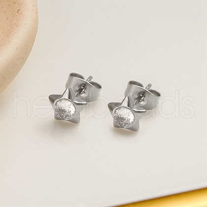 304 Stainless Steel Clear Cubic Zirconia Stud Earrings EJEW-Q044-06P-1