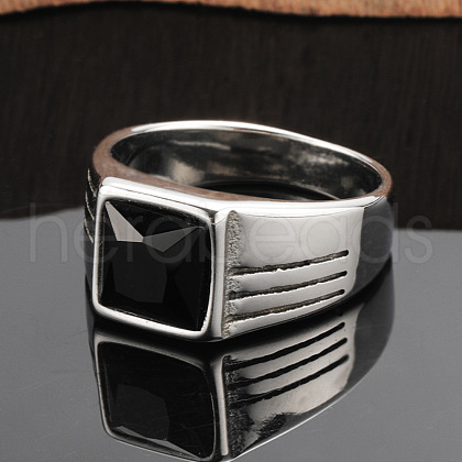 Fashionable 304 Stainless Steel Cubic Zirconia Finger Rings for Men FS-WGE7444-13-1