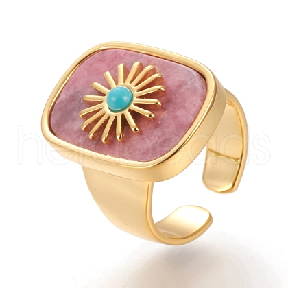 Natural Rhodochrosite & Turquoise Cuff Rings RJEW-P016-01A-09G-1