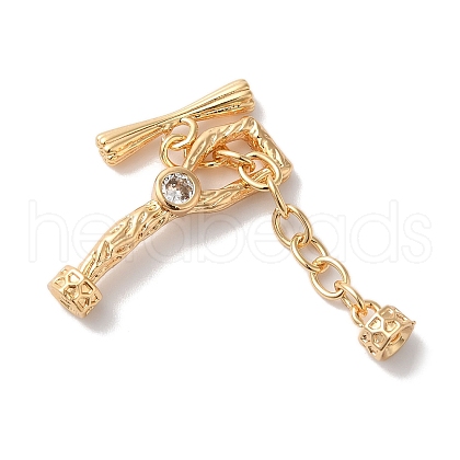 Brass Micro Pave Clear Cubic Zirconia Toggle Clasps KK-G503-03G-1