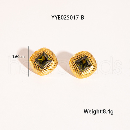 Retro Rhombus Stainless Steel Cubic Zirconia Stud Earrings for Women CQ6357-4-1
