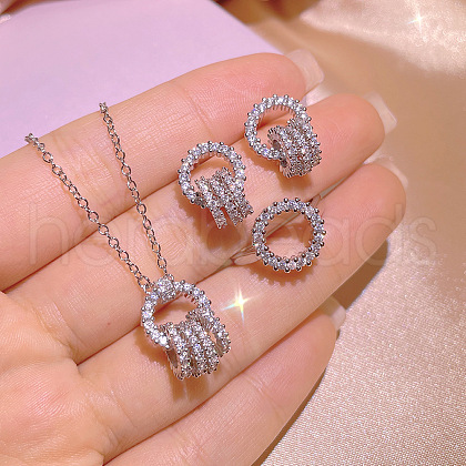 Ring Alloy Crystal Rhinestone Pendant Necklaces & Stud Earrings & Rings Sets FS-WG156C1-01-1