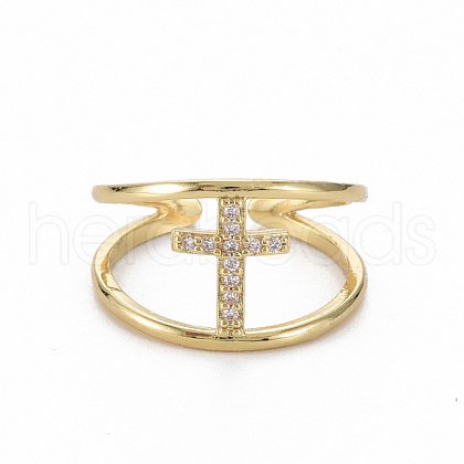 Brass Micro Pave Clear Cubic Zirconia Cuff Rings RJEW-Q164-025-NF-1