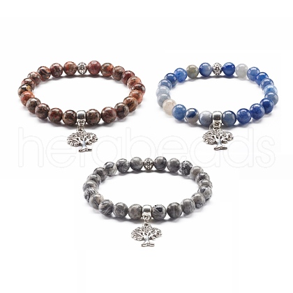 Natural Mixed Stone Round Beads Stretch Bracelet for Girl Women BJEW-JB06930-1