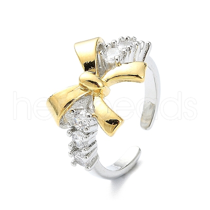 Rack Plating Brass Micro Pave Cubic Zirconia Open Cuff Rings RJEW-C076-07D-G-1