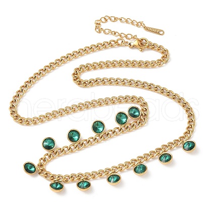 304 Stainless Steel Rhinestone Flat Round Tassel Twisted Chain Necklaces for Women NJEW-V010-01G-04-1
