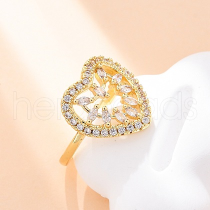 Brass Micro Pave Clear Cubic Zirconia Cuff Rings for Women RJEW-U047-17G-1