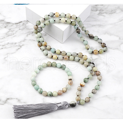 Natural Amazonite Round Beaded Pendant Necklaces & Bracelets Sets FS-WG9D102-26-1