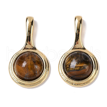 Brass with Tiger-Eye Pendants KK-Q030-20G-1