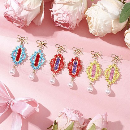 Transparent Electroplate Glass Beads Rhombus with Bowknot Dangle Stud Earrings EJEW-MZ00430-1