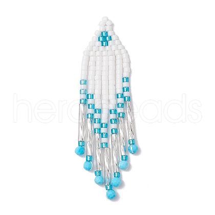 Glass Seed Beaded Tassels Pendants PALLOY-MZ00655-03-1