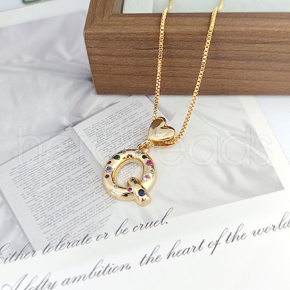 Brass Pave Colorful Cubic Zirconia Heart Initial Pendant Necklaces for Women WGF6021-20-1