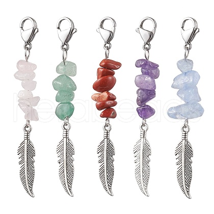 Natural Gemstone Chip Pendant Decorations HJEW-JM01874-S-1