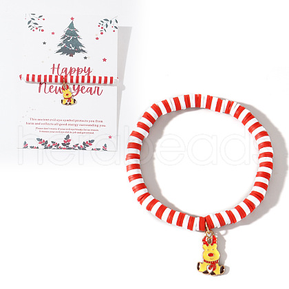 Elegant Christmas Handmade Polymer Clay Heishi Beaded Stretch Bracelets EN0725-13-1