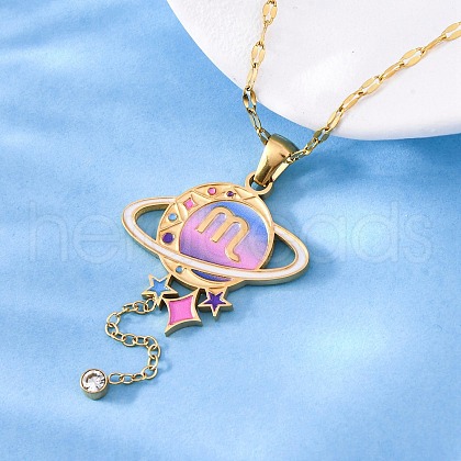 304 Stainless Steel Hot Pearl Enamel Constellation Planet Pendant Necklaces NJEW-D310-01L-G-1
