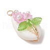 Natural Cowrie Shell Copper Wire Wrapped Flower Pendants PALLOY-JF03833-4