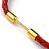 Brass Column Bar Link Bracelet with Leather Cords BJEW-G675-05G-01-2