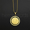 Flat Round with Saint Benedict Pattern 304 Stainless Steel Rotatable Pendant Necklaces for Men FS-WG430D2-02-1