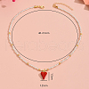 Brass Enamel Heart Pendant Necklaces UR3689-1-3