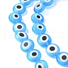 Handmade Evil Eye Lampwork Flat Round Bead Strands LAMP-L058-8mm-09-2