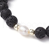 Dyed Natural Lava Rock & Pearl Beaded Stretch Bracelet BJEW-JB09725-4