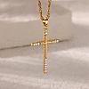 304 Stainless Steel Micro Pave Clear Cubic Zirconia Pendant Necklaces for Women NJEW-U047-01A-G-1