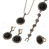 Flat Round Alloy Rhinestone & Resin Pendant Necklaces & Hoop Earrings & Link Bracelets & Rings Sets FS-WGCB1A7-01-6