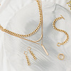 Rectangle Iron & Aluminum & Zinc Alloy Multilayer Necklace & Curb Chain Bracelet & Ring & Earring  Sets FS-WG47193-03-1