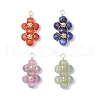 4Pcs 4 Styles Natural Amethyst & Agate & Green Aventurine & Lapis Lazuli Faceted Round Beaded Flower Pendants PALLOY-TA00256-1