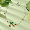 Glass Seed Beaded Cherry Pendant Necklace NJEW-JN04648-3