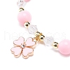 Pink Acrylic & Synthetic Hematite Beaded Stretch Bracelet with Alloy Enamel Charms for Women BJEW-JB08726-5