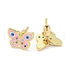 Butterfly with Evil Eye Real 18K Gold Plated Brass Stud Earrings EJEW-L269-098G-02-2