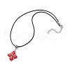 Dyed Synthetic Imperial Jasper & Glass Seed Beaded Star Pendant Black Waxed Cotton Cord Necklaces NJEW-MZ00109-06-4