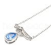Bowknot with Teardrop Cubic Zirconia Pendant Necklace with Brass Cable Chains NJEW-F316-02P-1