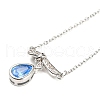 Bowknot with Teardrop Cubic Zirconia Pendant Necklace with Brass Cable Chains NJEW-F316-02P-1