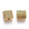 Tibetan Style Alloy Square Carved Stripes Beads TIBEB-5602-AG-LF-2