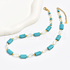 Bohemian Style Handmade Rectangle Synthetic Turquoise & Faceted Teardrop Glass Beaded Necklaces for Women's Date Gift TF2748-4