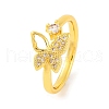 Butterfly Brass Micro Pave Clear Cubic Zirconia Open Cuff Rings for Women RJEW-U003-04G-1