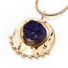 Natural Quartz Flat Round Pendant Necklace with 304 Stainless Steel Snake Chain NJEW-K244-03G-3