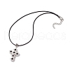 Glass Seed Beads & Synthetic Blue Goldstone Beaded Cross Pendant Necklaces NJEW-MZ00103-03-4