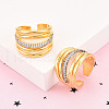 Brass Micro Pave Clear Cubic Zirconia Cuff Rings for Women KK-T074-09G-1