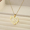 201 Stainless Steel Flower Heart Initial Pendant Necklaces for Women FS-WG08285-25-1